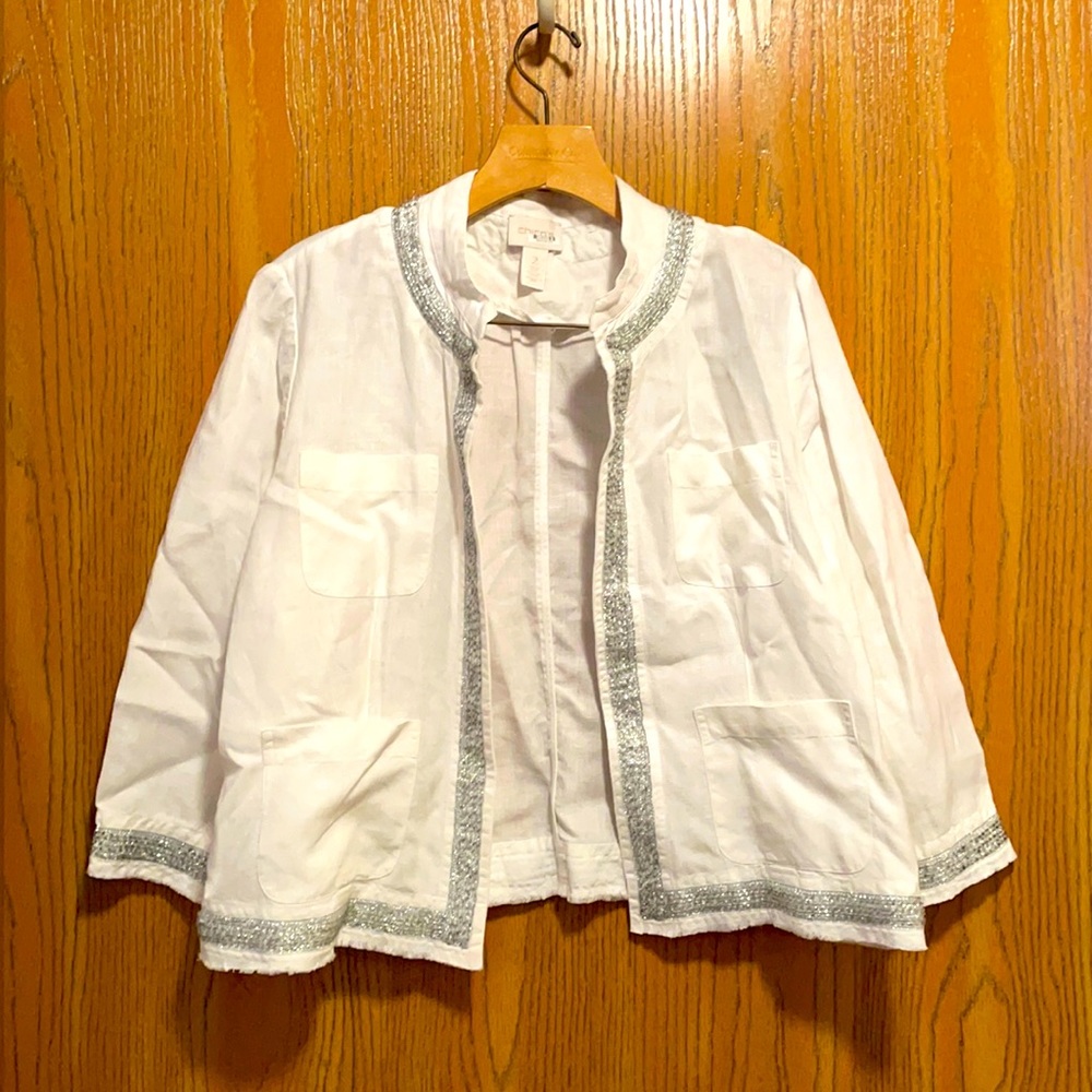 Chico’s white linen beaded jacket NWOT size 2
